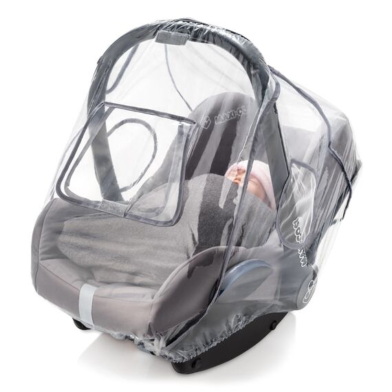 Universal Komfort Regenschutz für Babyschale (z.B. Maxi-Cosi/Cybex/Römer) - gute Luftzirkulation, verschließbares Kontakt-Fenster, Eingriffsöffnung für Tragegriff, PVC-frei (Packung mit 2)