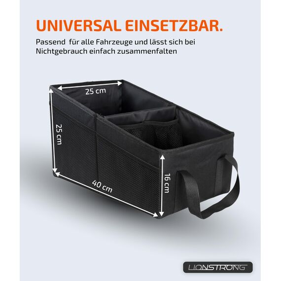 LIONSTRONG® Auto Organizer [EXTREM STABIL DURCH KUNSTSTOFFPLATTEN] - Universeller Rückbank Organizer für den Rücksitz & Beifahrersitz - Ideal für den Urlaub, viel Platz für Spielzeug - Wasserabweisend