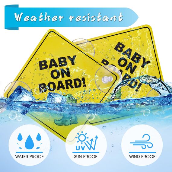 Cobee Baby an Bord Auto Warnschilder, 2 Stück 12,7 x 12,7 cm Sicherheits Autoschild Mit Doppelten Saugnäpfen, Wiederverwendbarer Aufkleber für Autofenster (Stil C)