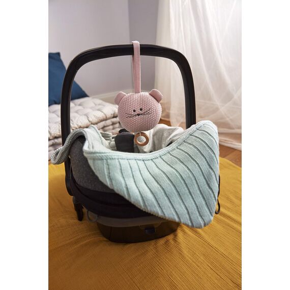 LÄSSIG Baby Strickdecke für Autositz Autositzdecke Einschlagdecke Babyschale 100% Bio-Baumwolle GOTS light mint