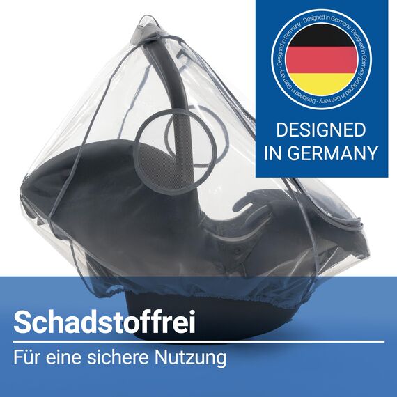 Zamboo Premium Regenschutz Babyschale mit großem Reißverschluss Fenster (z.B. passend für Maxi-Cosi, Cybex, Römer), Universal Regenverdeck für idealen Schutz und schnellen Kontakt - Transparent