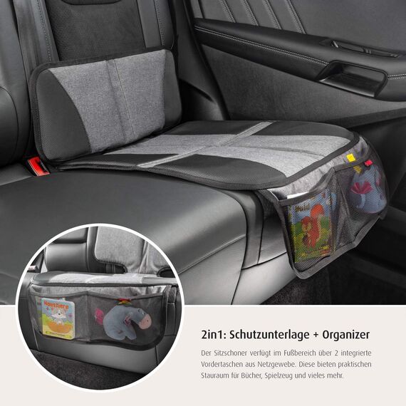 Reer Kindersitz-Unterlage TravelKid Protect, rutschfeste Unterlage, ISOFIX geeignet, für alle herkömmlichen Modelle, grau (Packung mit 2)