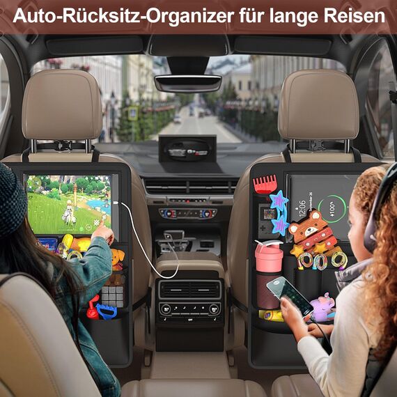 Oneyus 2 Stück Autositz Organizer, Auto Organizer, Große Rückenlehnenschutz, Auto Kinder Multifunktional Wasserdicht, 600D Oxford Rücksitz Organizer für bis zu 11-Zoll Tablet