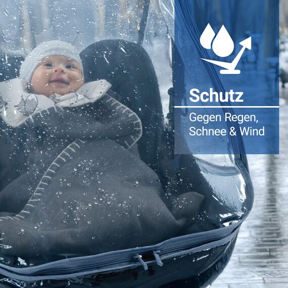 Zamboo Premium Regenschutz Babyschale mit großem Reißverschluss Fenster (z.B. passend für Maxi-Cosi, Cybex, Römer), Universal Regenverdeck für idealen Schutz und schnellen Kontakt - Transparent