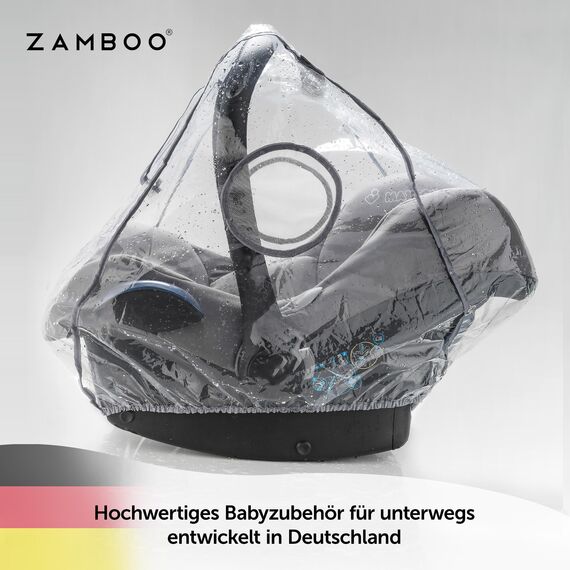 Universal Komfort Regenschutz für Babyschale (z.B. Maxi-Cosi/Cybex/Römer) - gute Luftzirkulation, verschließbares Kontakt-Fenster, Eingriffsöffnung für Tragegriff, PVC-frei