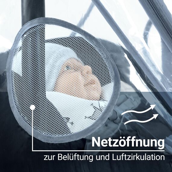 Zamboo Premium Regenschutz Babyschale mit großem Reißverschluss Fenster (z.B. passend für Maxi-Cosi, Cybex, Römer), Universal Regenverdeck für idealen Schutz und schnellen Kontakt - Transparent