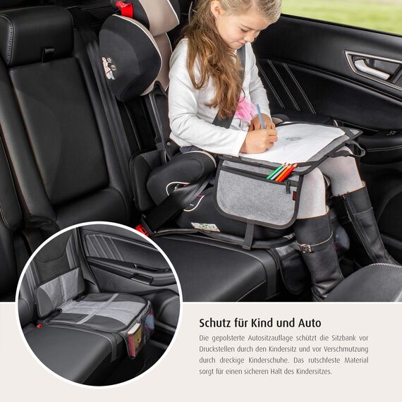 Reer Kindersitz-Unterlage TravelKid Protect, rutschfeste Unterlage, ISOFIX geeignet, für alle herkömmlichen Modelle, grau (Packung mit 2)