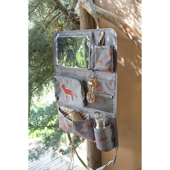 LÄSSIG Autoorganizer Autorücksitzorganizer Rücksitztasche für Auto zum Hängen zusammenklappbar/Car Wrap-to-Go Safari Tiger