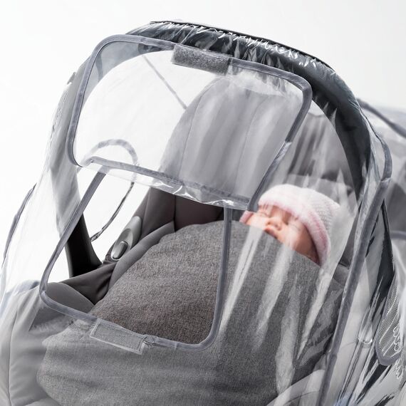 Universal Komfort Regenschutz für Babyschale (z.B. Maxi-Cosi/Cybex/Römer) - gute Luftzirkulation, verschließbares Kontakt-Fenster, Eingriffsöffnung für Tragegriff, PVC-frei (Packung mit 2)
