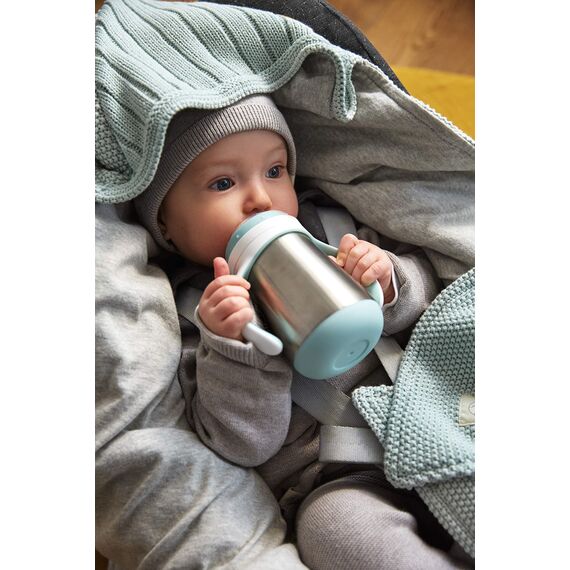 LÄSSIG Baby Strickdecke für Autositz Autositzdecke Einschlagdecke Babyschale 100% Bio-Baumwolle GOTS light mint