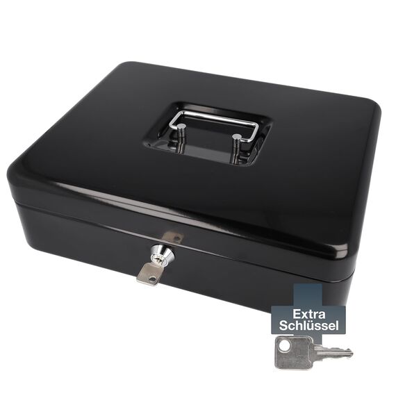 Westcott Geldkassette abschließbar (groß, 30 cm) Schwarz | Abschließbare Box aus Stahlblech mit 2 Schlüsseln | Herausnehmbare Einlage für Münzen mit 5 Fächern | E-51002 BLACK