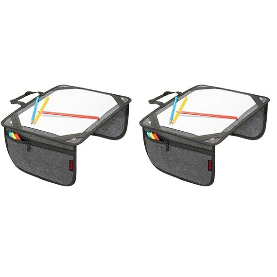 Reer Malunterlage für unterwegs TravelKid Play, leicht und stabil, praktische Taschen, wasserabweisend, schmutzabweisend, grau (Packung mit 2)