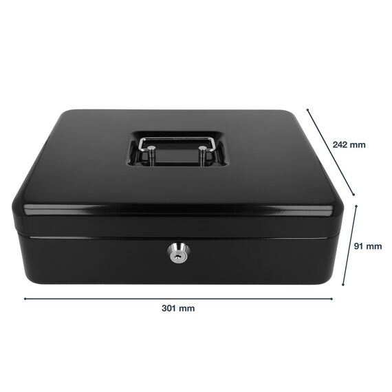 Westcott Geldkassette abschließbar (groß, 30 cm) Schwarz | Abschließbare Box aus Stahlblech mit 2 Schlüsseln | Herausnehmbare Einlage für Münzen mit 5 Fächern | E-51002 BLACK
