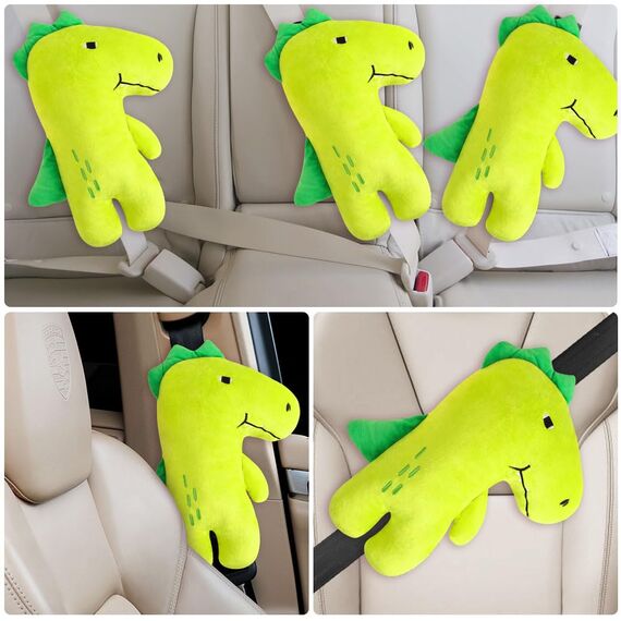Alaoo Gurtpolster für Kinder, Dinosaurier Gurtpolster Auto, Autogurt Polster Schlafkissen, Nackenkissen, Nackenhörnchen, Sicherheitsgurt Auto sitz Kopfkissen für Komfort Reisen Mädchen Jungen