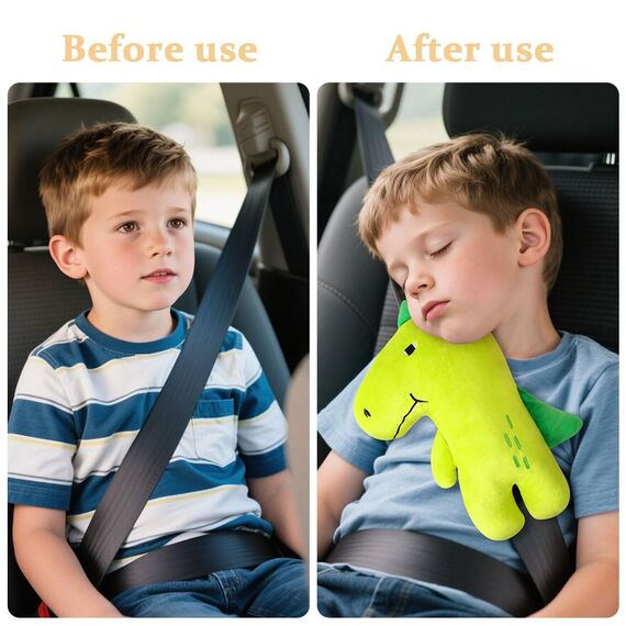 Alaoo Gurtpolster für Kinder, Dinosaurier Gurtpolster Auto, Autogurt Polster Schlafkissen, Nackenkissen, Nackenhörnchen, Sicherheitsgurt Auto sitz Kopfkissen für Komfort Reisen Mädchen Jungen