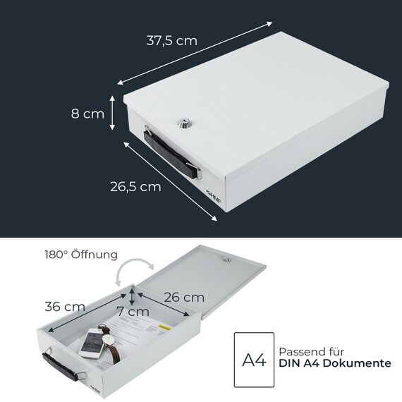 HMF 141-07 Abschließbare Dokumentenkassette | 37,5 x 26,5 x 8 cm | DIN A4 | Lichtgrau
