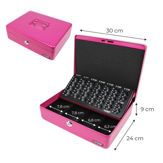 HMF 10015-15 Geldkassette abschließbar mit Münzzählbrett | 30 x 24 x 9 cm | Pink