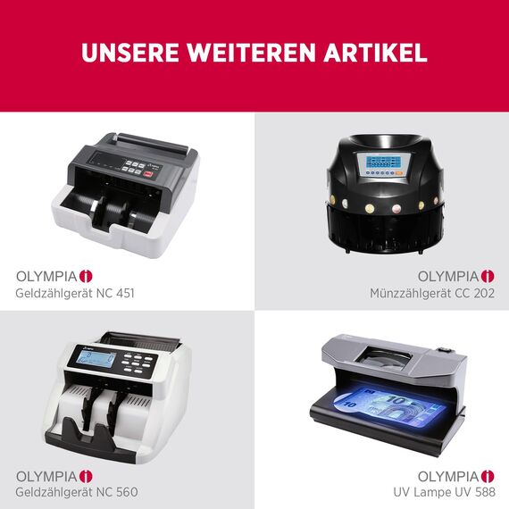 Olympia 6031 CB 770 Plus Geldkassette | Geldkasse abschließbar mit Schlüssel | Handkasse mit Münzzählbrett | Kasse für Bargeld | Geld Kassette aus Stahl | Inkl. GENIE Falschgeldprüfer