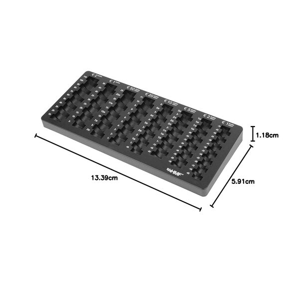 HMF 2701-02 Euro-Münzzählbrett abgeschrägt, 34,0 x 15,0 x 3,0 cm, schwarz