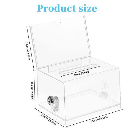 Acrylspendenbox, Spendenbox Abschließbar, Wahlurne Transparent mit Schlüssel Schloss und Schildhalter, Vorschlagsbox, für Abstimmungen, Visitenkarten, Gewinnspiele, Wettbewerbe, Kommentare