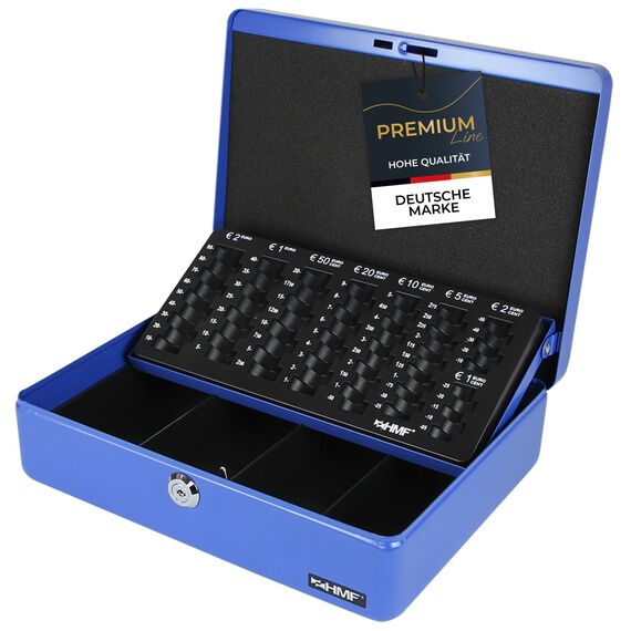 HMF 10015-05 Geldkassette abschließbar mit Münzzählbrett | 30 x 24 x 9 cm | Blau