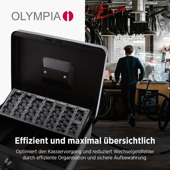 Olympia 6031 CB 770 Plus Geldkassette | Geldkasse abschließbar mit Schlüssel | Handkasse mit Münzzählbrett | Kasse für Bargeld | Geld Kassette aus Stahl | Inkl. GENIE Falschgeldprüfer