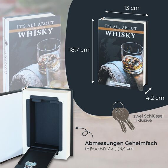 HMF 80701 Buchsafe, getarnte Geldkassette mit echten Papierseiten, Whisky, 18,7 x 13 x 4,2 cm