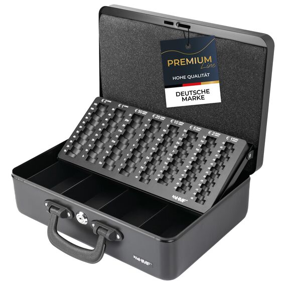 HMF 22037-02 Geldkassette Geldzählkassette 2 Tragegriffe, 36 x 25 x 11 cm, schwarz