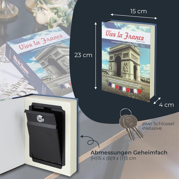 HMF 80925 Buchtresor Geldkassette Papierseiten | 23 x 15 x 4 cm | Städtetrip Frankreich