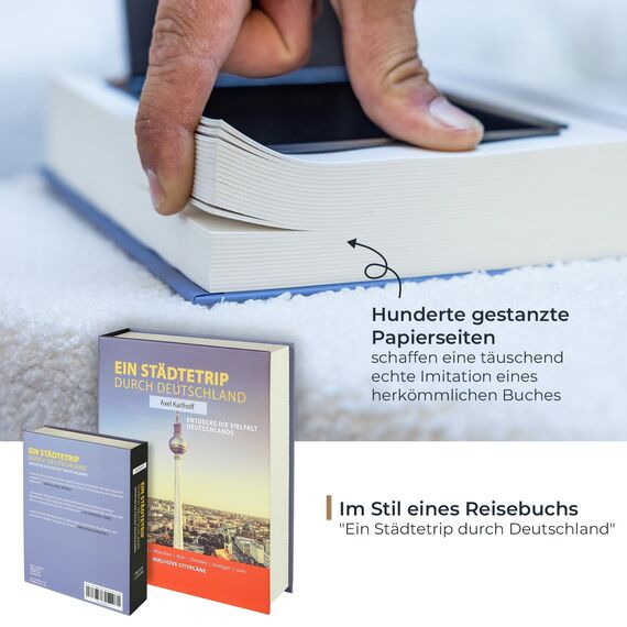 HMF 80915 Buchtresor Geldkassette Papierseiten | 23 x 15 x 4 cm | Städtetrip Deutschland