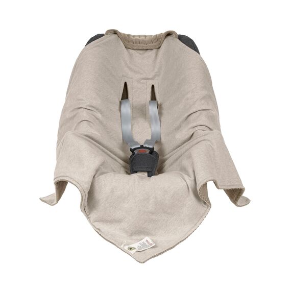 LÄSSIG Baby Strickdecke für Autositz Autositzdecke Einschlagdecke Babyschale 100% Bio-Baumwolle GOTS taupe