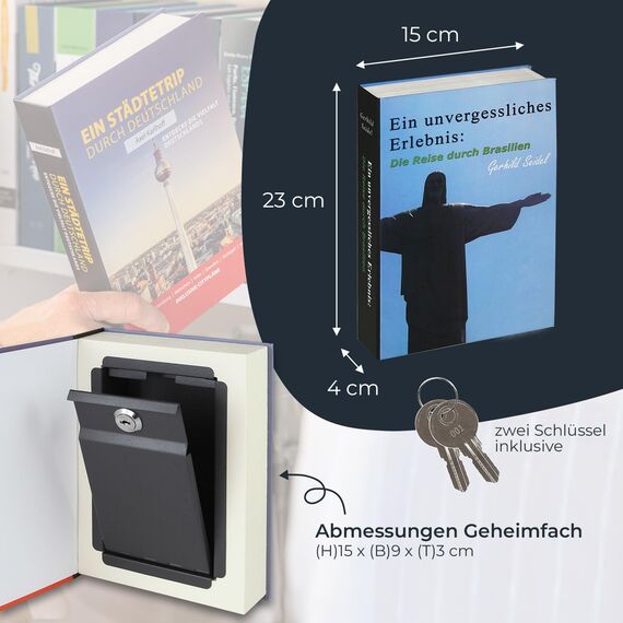HMF 80905 Buchsafe, getarnte Geldkassette mit echten Papierseiten, Brasilien, 23,0 x 15,0 x 4,0 cm
