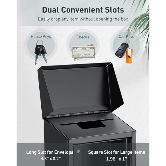 Uniclife Briefkasten Schlüsselkasten für den Außenbereich, Metall Spendensammelbox mit Schlüsselschloss, sichere Vorschlagsbox Einwurfschlitz, Geldkassette Stahl für Home Office und Business
