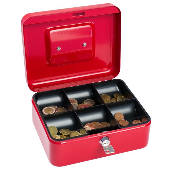 NEU!! SAX Geldkassette 20x16x9 cm, 5 -Fächer-Münzeinsatz, ROT