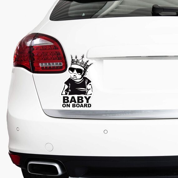 Baby on Board Aufkleber 12x7cm Auto Sticker -Finest Folia Autoaufkleber UV- Wetterfest Wasserfest Hangover (Junge, Baby on Board Krone)