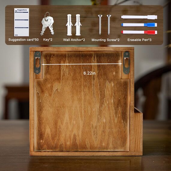 AZEAM HöLzerne Vorschlagsbox Wood Suggestion Box Mit Schloss And Lock,Wooden Tip Briefkasten Holz Wahlurne Donation Boxes,Kummerkasten Spendenbox Holz Countertop Wall Mounted With Chalkboard