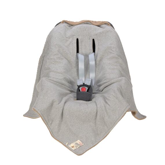 LÄSSIG Baby Strickdecke für Autositz Autositzdecke Einschlagdecke Babyschale 100% Bio-Baumwolle GOTS sand