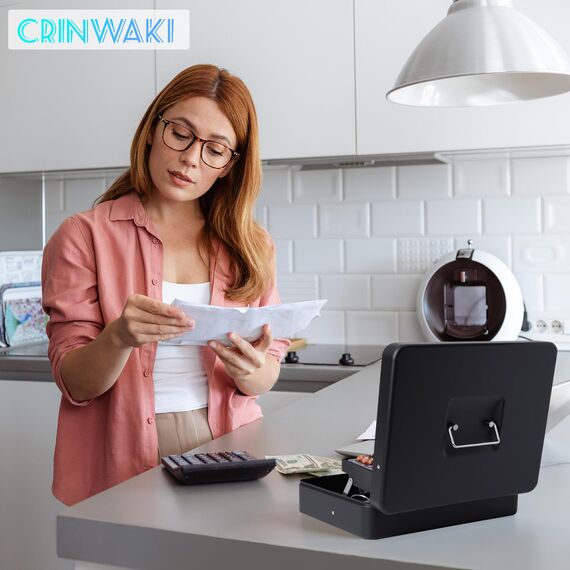 Geldkassette abschließbar mit Schlüssel,Geldkassette mit Münzzählbrett, Kleine tragbare Kasse für Haus, Büro und Veranstaltungen, 30 * 24 * 9cm