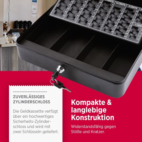Olympia 6031 CB 770 Plus Geldkassette | Geldkasse abschließbar mit Schlüssel | Handkasse mit Münzzählbrett | Kasse für Bargeld | Geld Kassette aus Stahl | Inkl. GENIE Falschgeldprüfer