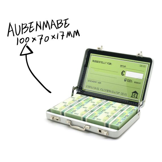 ASVP Shop Geldkoffer zum Geburtstag oder als Verpackung für Gutscheine - Mini Aktenkoffer aus Aluminium mit Schnappverschluss als Hochzeitsgeschenk und Grußkarte - Ideal als Geschenk(Silver)