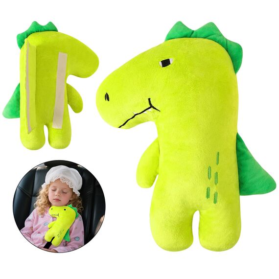 Alaoo Gurtpolster für Kinder, Dinosaurier Gurtpolster Auto, Autogurt Polster Schlafkissen, Nackenkissen, Nackenhörnchen, Sicherheitsgurt Auto sitz Kopfkissen für Komfort Reisen Mädchen Jungen