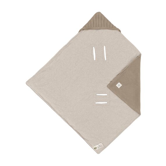 LÄSSIG Baby Strickdecke für Autositz Autositzdecke Einschlagdecke Babyschale 100% Bio-Baumwolle GOTS taupe