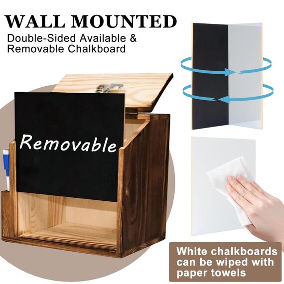 AZEAM HöLzerne Vorschlagsbox Wood Suggestion Box Mit Schloss And Lock,Wooden Tip Briefkasten Holz Wahlurne Donation Boxes,Kummerkasten Spendenbox Holz Countertop Wall Mounted With Chalkboard