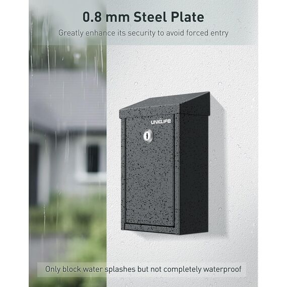 Uniclife Briefkasten Schlüsselkasten für den Außenbereich, Metall Spendensammelbox mit Schlüsselschloss, sichere Vorschlagsbox Einwurfschlitz, Geldkassette Stahl für Home Office und Business