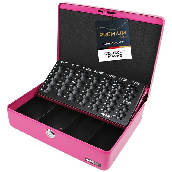 HMF 10015-15 Geldkassette abschließbar mit Münzzählbrett | 30 x 24 x 9 cm | Pink