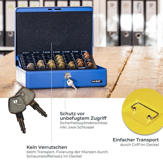 HMF 10015-17 Geldkassette abschließbar mit Münzzählbrett | 30 x 24 x 9 cm | Gelb
