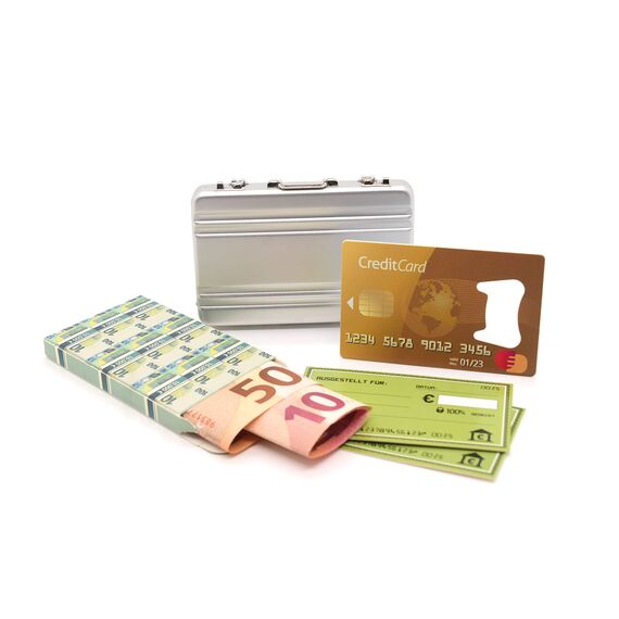 ASVP Shop Geldkoffer zum Geburtstag oder als Verpackung für Gutscheine - Mini Aktenkoffer aus Aluminium mit Schnappverschluss als Hochzeitsgeschenk und Grußkarte - Ideal als Geschenk(Silver)