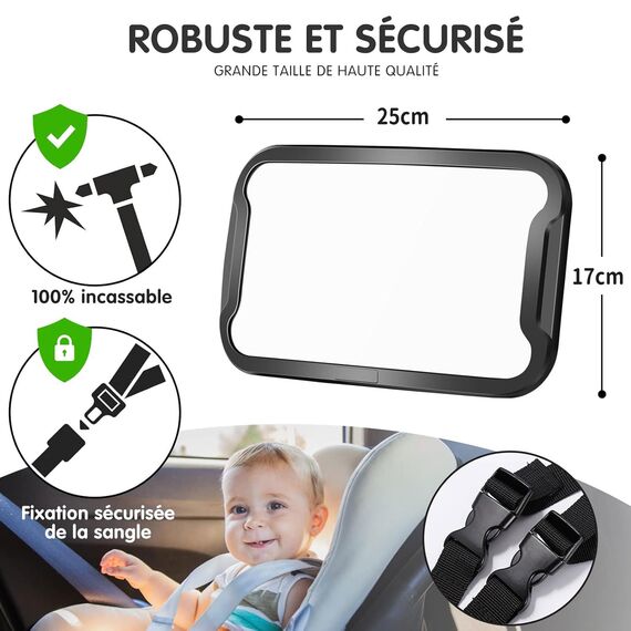 Vinabo Baby-Autospiegel, Bruchsicherer Babyspiegel, um 360° Verstellbarer Autospiegel, Baby-Rücksitzspiege - Geeignet für Allerlei Kopfstützen (Packung mit 3)