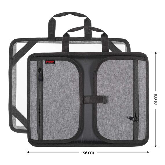 Reer Malunterlage für unterwegs TravelKid Play, leicht und stabil, praktische Taschen, wasserabweisend, schmutzabweisend, grau (Packung mit 2)