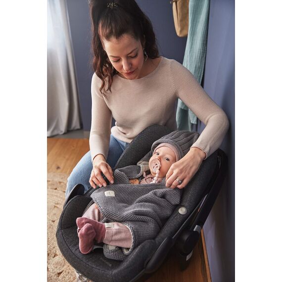 LÄSSIG Baby Strickdecke für Autositz Autositzdecke Einschlagdecke Babyschale 100% Bio-Baumwolle GOTS anthracite